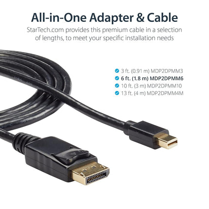 StarTech.com 6ft Mini DisplayPort to DisplayPort Cable - M/M - mDP to DP 1.2 Adapter Cable - Thunderbolt to DP w/ HBR2 Support (MDP2DPMM6), Black