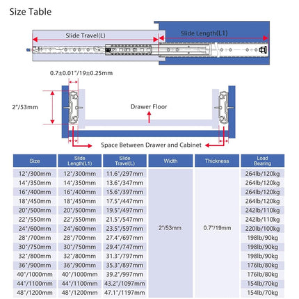 VADANIA 550mm Heavy Duty Drawer Runners with Lock #D51, 1 Pair