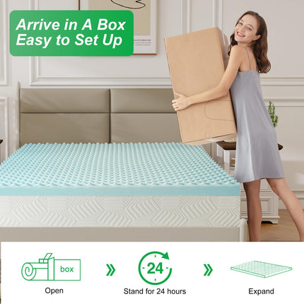 2 Inch Full Size Egg Crate Cooling Gel Memory Foam Mattress Topper, Convoluted Bed Topper for Pressure Relief and Enhanced Airflow, CertiPUR-US Certified