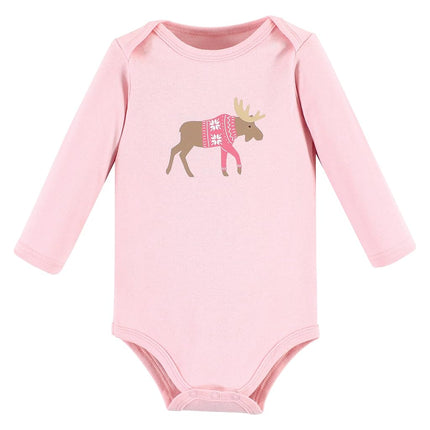 Lot de bodies à manches longues 100 % coton Hudson Baby, motif élan rose, 3-6 mois