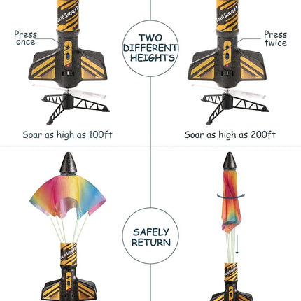 SainSmart Jr. Rocket Launcher for Kids - Motorized Air Rocket, Self-Launching Outdoor Toy for Age 8-12 with Parachute Safely Land, Launch up to 200 ft, Black