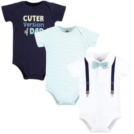 Hudson Baby Unisex Baby Cotton Bodysuits, Mint Navy Cuter Version, 9-12 Months