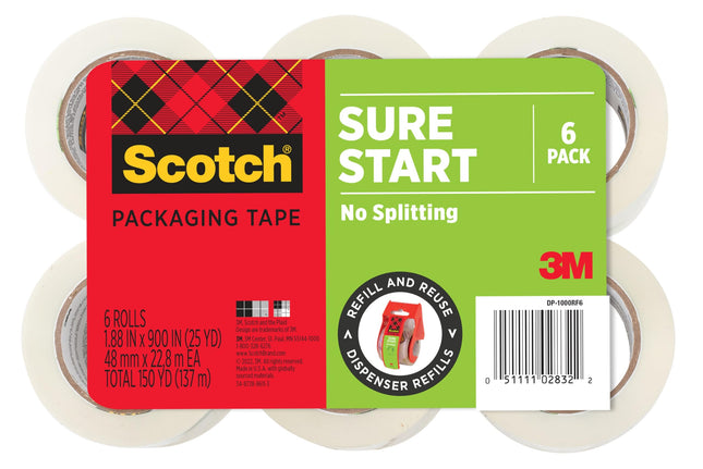 Scotch Sure Start Packing Tape, Clear, Holiday Wra