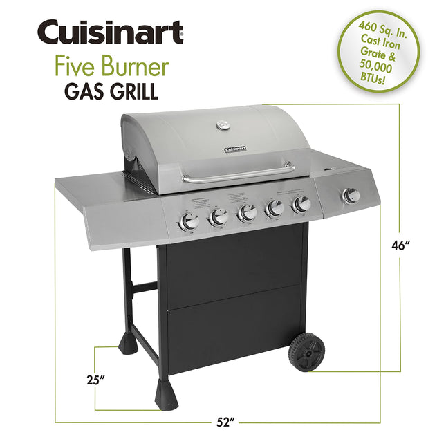 Barbecue à gaz Cuisinart CGG-8500 à cinq brûleurs avec brûleur latéral