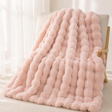 Faux Rabbit Fur Bubble Throw Blanket, Soft Fluffy Plush Blanket 51×63in