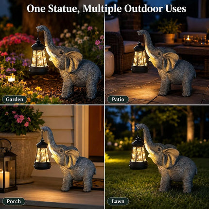 Solar Garden Statue Lights Elephants Figurine with Solar Lantern, Outdoor Yard Decorations for Patio Porch Home, Christmas Elephant Gifts for Women - Unique Housewarming Gifts