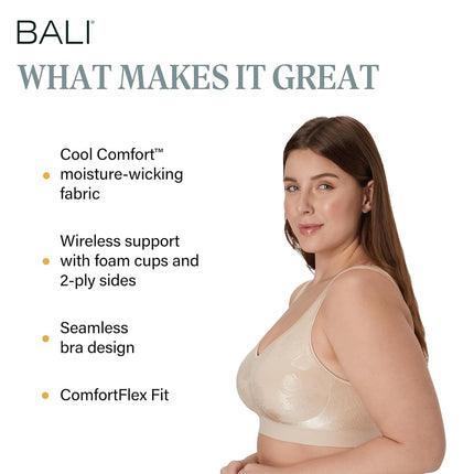 Bali Women's Wireless, Comfort Revolution Full-Coverage Wirefree Bra, Almond Tropic, M