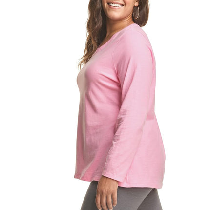JUST My Size Women's Plus Size Vneck Long Sleeve Tee, Pink Swish, 1X