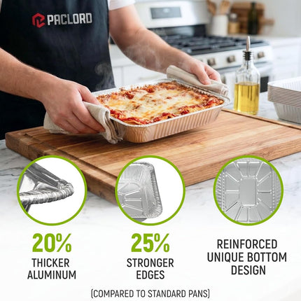 Paclord Aluminum Foil Pans - Half-Size 9" x 13", Pack of 50 - USA-Made Disposable Aluminum Trays for Steam Table & Chafing Racks - Great for Baking, Catering, BBQ, Parties, Food Delivery