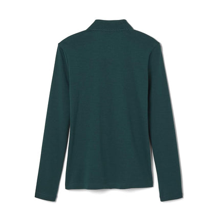 French Toast Girls Long Sleeve with Picot Collar (Standard & Plus) School Uniform Polo Shirt, Hunter, 14-16 US Green