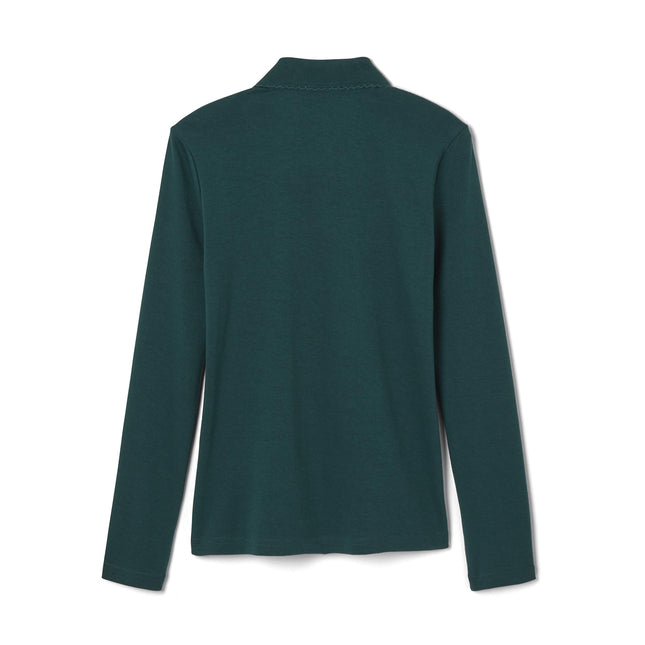 French Toast Girls' L/S Fitted Knit Polo with Picot Collar - Green, 18/20