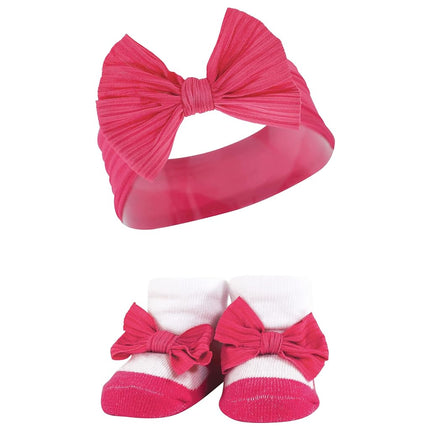 Ensemble Cadeau Bandeau et Chaussettes Bébé Fille Hudson, Rose Noir, Taille Unique