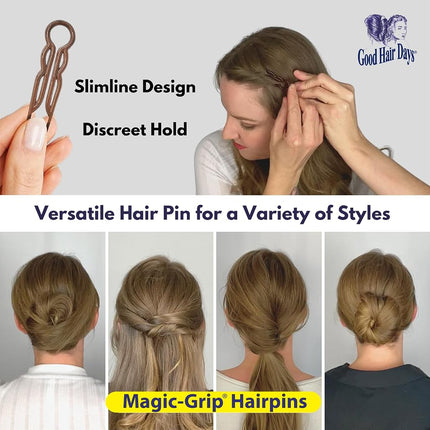 Good Hair Days Hair Pins - Plastic, U-shaped Magic Grip Hairpins, Strong Durable Pins For Fine, Thick & Long Hair, Hair Styling Accessories, Set of 20 (Black)