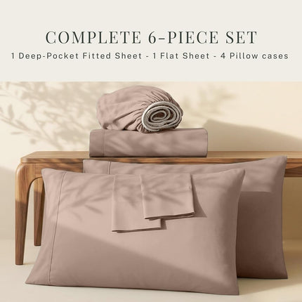 Hearth & Harbor Extra Deep Pocket Sheets - Fits Mattress 18-24 Inches Deep - Extra Deep Pocket Full Size Sets - 6 Piece Full Size - Full - Taupe Sheets