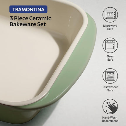Juego de 3 moldes de cerámica porcelana para horno Tramontina Mae, fuentes antiadherentes para horno, bandejas rectangulares para lasaña, pasteles y panes (Cactus)