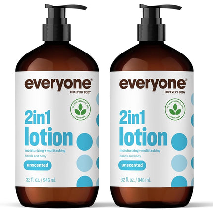 everyone for every body Nourishing Hand and Body Lotion, 32 Ounce (Pack of 2), Unscented, Plant-Based Lotion with Pure Essential Oils, Coconut Oil, Aloe Vera and Vitamin E