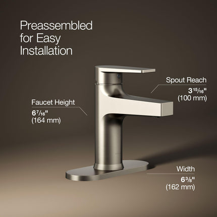 Grifo de baño KOHLER, Grifo para lavabo de baño, Colección Taut, Grifo de control único, Níquel cepillado vibrante, K-74021-4-BN
