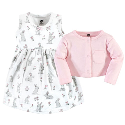 Hudson Baby Baby Girls' Cotton Dress and Cardigan Set, Bunny Floral, 12-18 Months