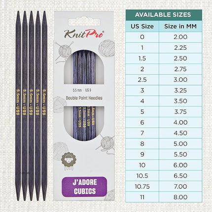 KnitPro J’Adore Cubics Double Pointed Needles 6" (15cm) | 5.50mm