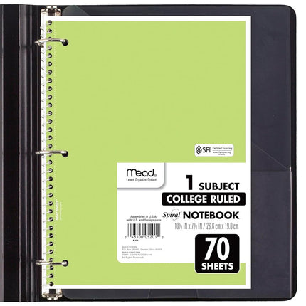 Mead Spiral Notebooks, 6 Pack, 1-Subject, College Ruled Paper, 8" x 10-1/2", 70 Sheets, Assorted Pastel Colors (830049-ECM)
