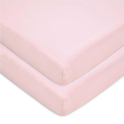 American Baby Company Paquete de 2 sábanas ajustables de punto de algodón 100 % natural para cuna corral, color rosa, suaves y transpirables, para niñas