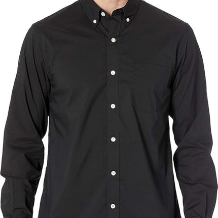 Dockers Men's Classic Fit Long Sleeve Signature Comfort Flex Shirt (Standard and Big & Tall) Button, Black-Solid, Medium