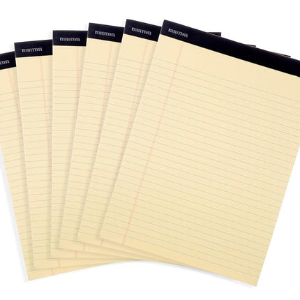 Mintra Office Legal Pads - ((Basic Canary 6pk, 8.5in x 11in, Wide Ruled)) - 50 Sheets per Notepad, Micro Perforated Writing Pad, Notebook Paper for School, College, Office, Business