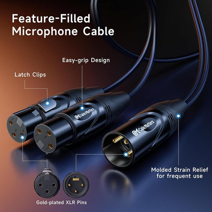 Cable Matters Balanced XLR Splitter Cable - 1.5ft / 0.5m, Male to 2 Female XLR Y Cable, Microphone Splitter 1 Male to 2 Female