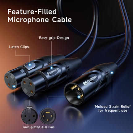 Cable Matters Cable Divisor XLR Balanceado - 0.5m, Cable XLR en Y Macho a 2 Hembras, Divisor de Micrófono 1 Macho a 2 Hembras