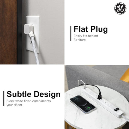 GE -Branded 82594 - 6 Output Power Supply with USB, Socket Extension, 1 USB-A, 1 USB-C, 1 m, White