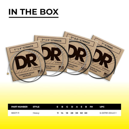 DR Strings BLACK BEAUTIES™ - BLACK Coloured Electric Guitar Strings: 7-String Heavy 11-60