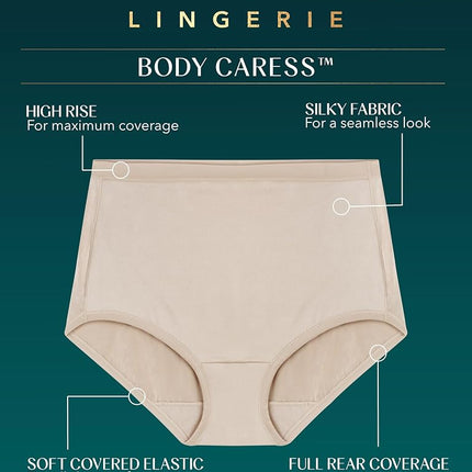 Vanity Fair Women's Body Caress Flexible Fit Panties, Brief-3 Pack-White, 9 (Pack of 3)