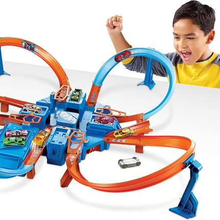 Hot Wheels Criss Cross Crash Motorized Track Set, 4 High Speed Crash Zones, 4-Way Booster, 4 Loops, Includes 1 Die-Cast Vehicle, 4 to 10 Years+, DTN42 - Amazon Exclusive