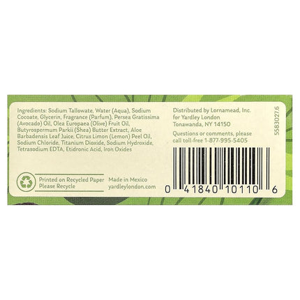 Yardley London Aloe and Avocado Naturally Moisturizing Bath Bar 4.0 oz (Pack of 6)