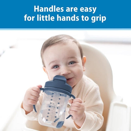 Dr. Brown's Milestones Baby's First Straw Cup, Training Cup with Weighted Straw, 9oz/270mL, Dark Blue, BPA Free, 6m+