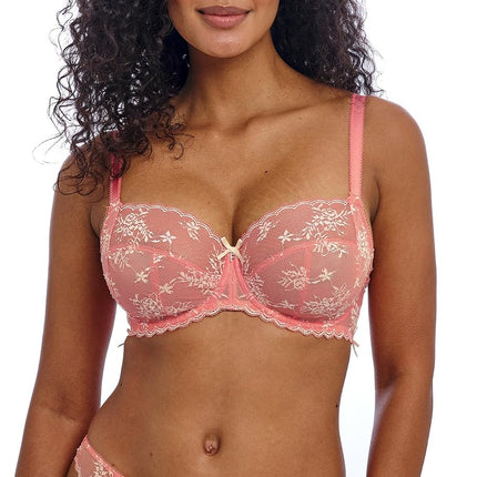 Freya Women's Offbeat Decadence Underwire Side Support Bra, Sunset Coral, 28HH US