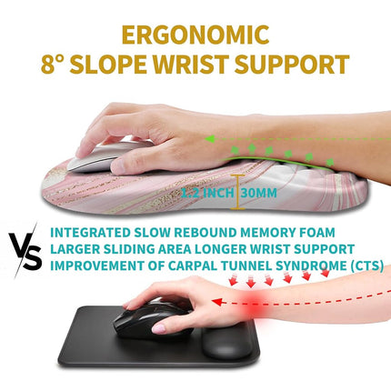 Hokafenle Ergonomic Mouse Pad Wrist Support, Wrist Rest Mousepad for Carpal Tunnel Pain Relief with Integrated Memory Foam Slope Massage Bulge (11.8x7.9 inch,Pink Fluid