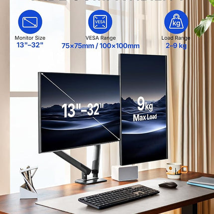 HUANUO Dual Monitor Arm for 13–32" Screen, Double Monitor Stand Holds 2–9kg