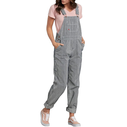 Dickies Women's Denim Bib Overall, Rinsed Hickory Stripe, X-Small