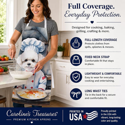 Caroline's Treasures Bichon Frise The Chef Apron Cooking Kitchen Server Baking Crafts Gardening for Adult Women Men, Unisex, Large, Multicolor