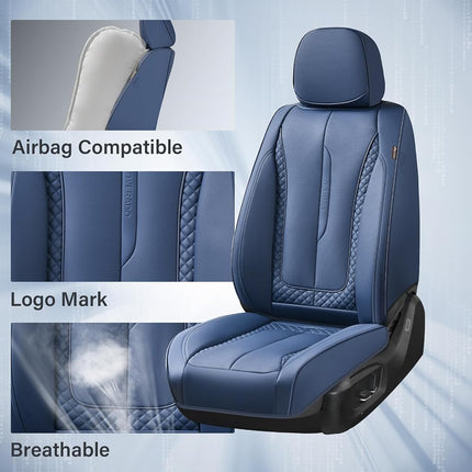 Coverado Car Seat Cover Front Seats, Blue Seat Covers Front Seats, Nappa Leather Waterproof, Car Seat Cushion, Car Seat Protector Universal Fit Most Cars