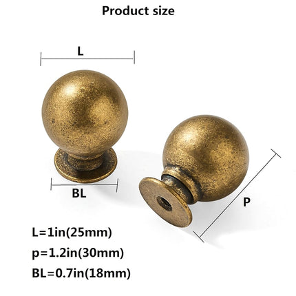 CABDM Brass Drawer Knobs 20 Pack 1 Inch Antique Brass Cabinet Knobs Kitchen Cabinet Hardware Vintage Ball Knobs Antinque Gold Pulls for Drawers.