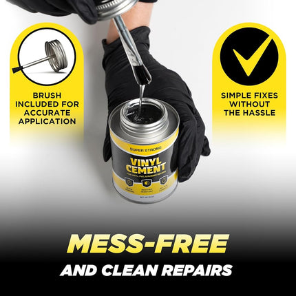 8 oz Vinyl Cement Glue - Non-Brittle, Zero Shrinkage & Watertight Seal, Contact Cement Adhesive for Inflatables, Pools, Paddle Boards, Pond Liners, and More - Vinyl Adhesive with Brush