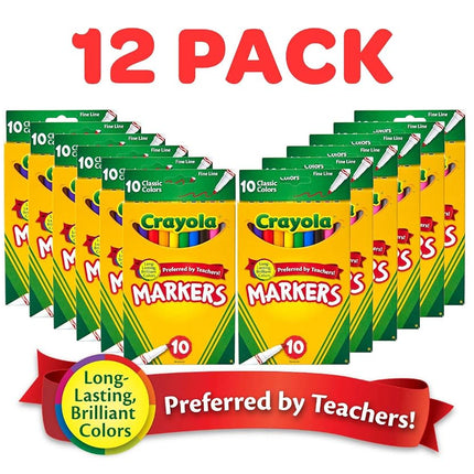 Crayola Fine Line Markers Bulk, 12 Marker Packs with 10 Colors, Multi (58-7791)