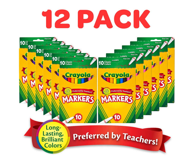 Crayola Fine Line Markers Bulk, 12 Marker Packs with 10 Colors, Multi (58-7791)