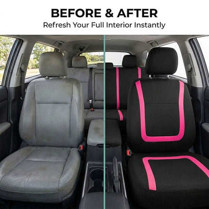 FH Group Car Seat Covers Full Set Pink Cloth - Universal Fit Automotive Seat Covers, Low Back Front Seat Covers, Solid Back Seat Cover, Washable Car Seat Cover for SUV, Sedan and Van, FB032PINK114