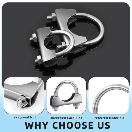 Glarks 2Pcs 304 Stainless Steel Exhaust U-Clamps 45MM (1-3/4in) Muffler Exhaust Clamps U-Bolt Clamps Design with Saddle Flange for Exhaust Tail Pipe