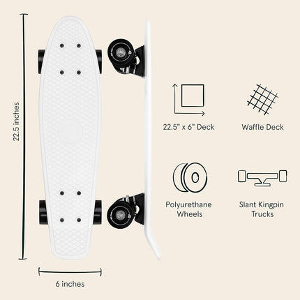 Retrospec Quip Mini Cruiser Skateboard 22.5" and 27" Classic Retro Plastic Cruiser Complete Skateboard with ABEC 7 Bearings and PU Wheels Compact Board with Grippy, Molded Waffle Deck