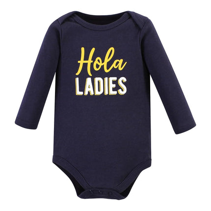Hudson Baby Unisex Baby Cotton Long-Sleeve Bodysuits, Hola Ladies 3-Pack, Preemie, Hola Ladies 3-pack, Preemie