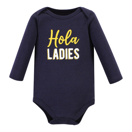 Hudson Baby Unisex Baby Cotton Long-Sleeve Bodysuits, Hola Ladies 3-Pack, Preemie, Hola Ladies 3-pack, Preemie